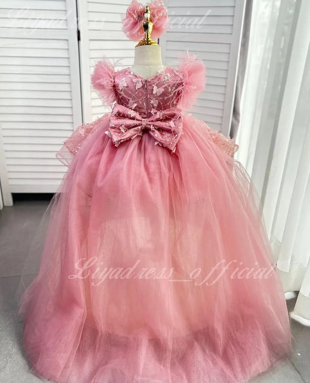 0-12 years old baby dress birthday party sleeveless feather butterfly tail girl evening dress