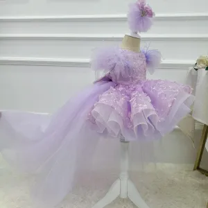 0-12 years old baby dress birthday party sleeveless feather butterfly tail girl evening dress