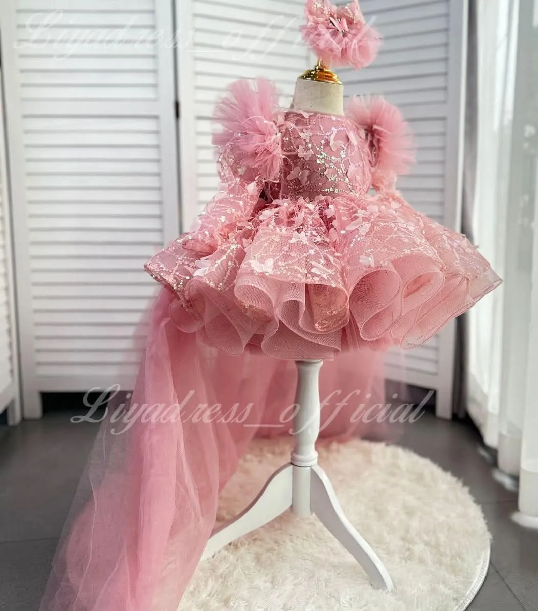 0-12 years old baby dress birthday party sleeveless feather butterfly tail girl evening dress