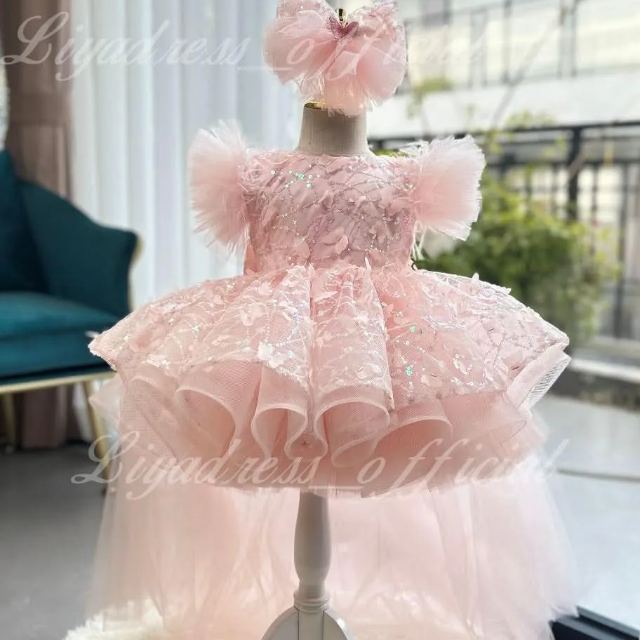 0-12 years old baby dress birthday party sleeveless feather butterfly tail girl evening dress
