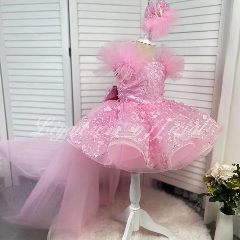 0-12 years old baby dress birthday party sleeveless feather butterfly tail girl evening dress