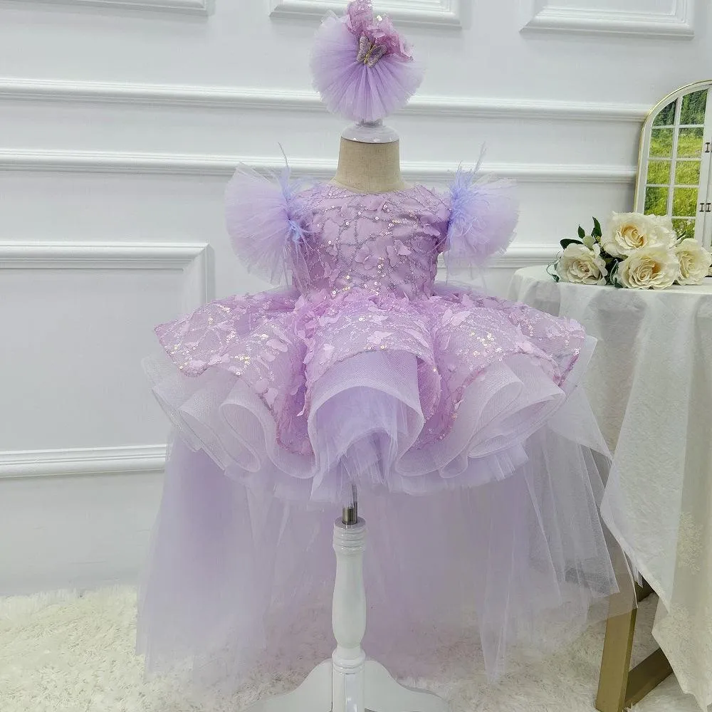 0-12 years old baby dress birthday party sleeveless feather butterfly tail girl evening dress