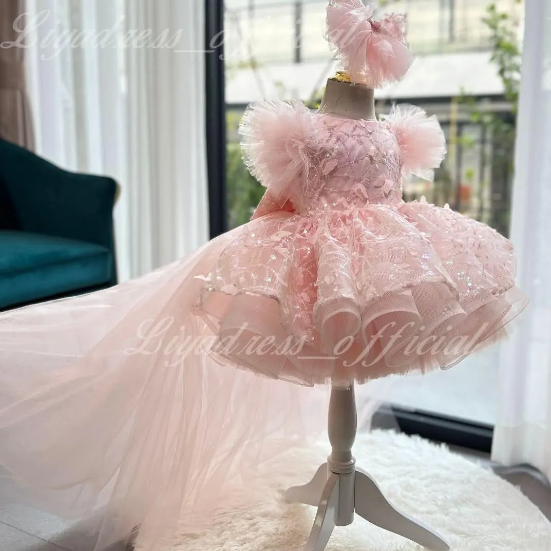 0-12 years old baby dress birthday party sleeveless feather butterfly tail girl evening dress
