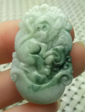 10% OFF- Certified Natural Jadeite Emerald A*Jade HandCarved Lucky Monkey Pendant A9187