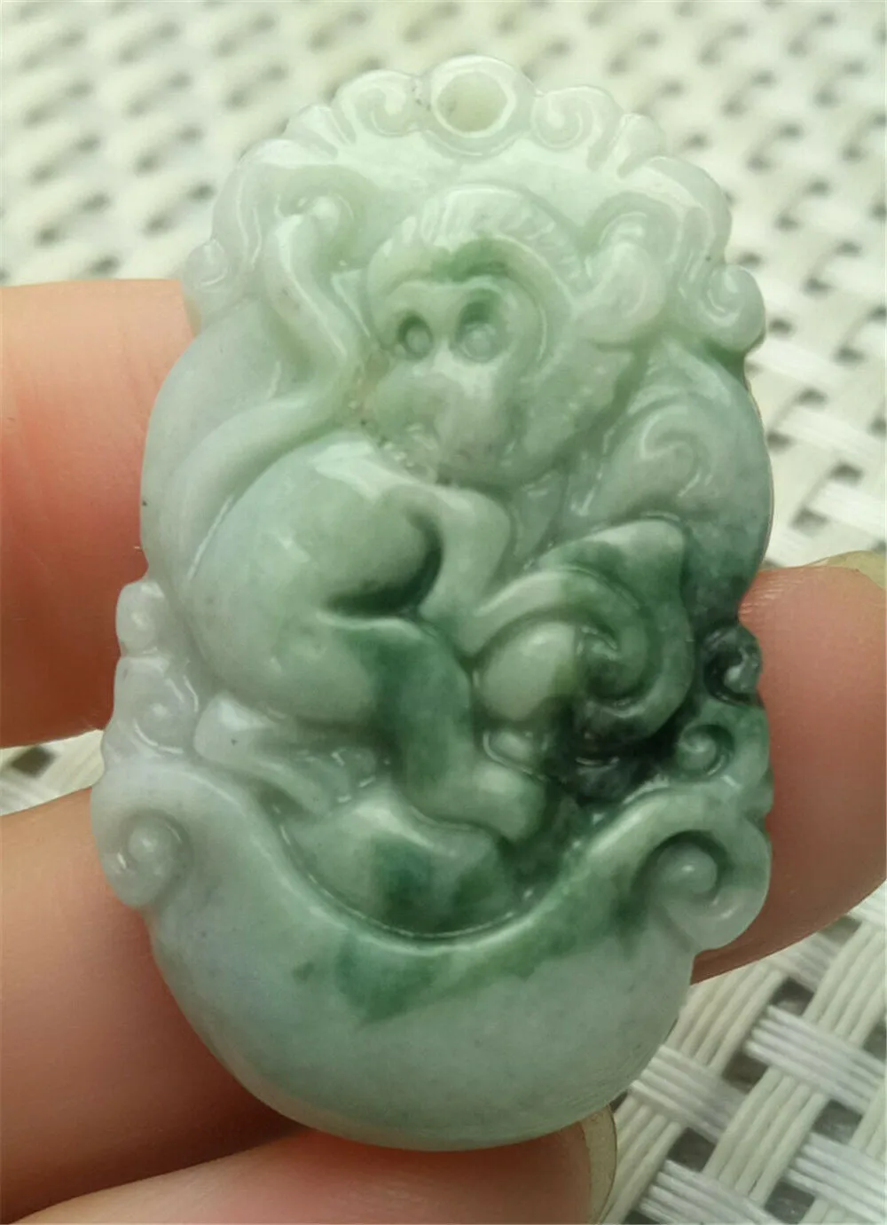 10% OFF- Certified Natural Jadeite Emerald A*Jade HandCarved Lucky Monkey Pendant A9187