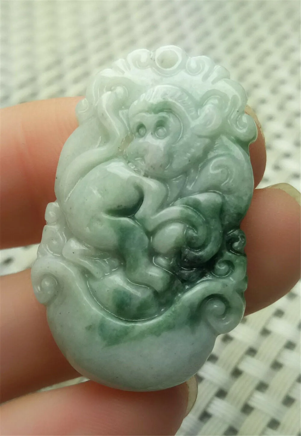 10% OFF- Certified Natural Jadeite Emerald A*Jade HandCarved Lucky Monkey Pendant A9187