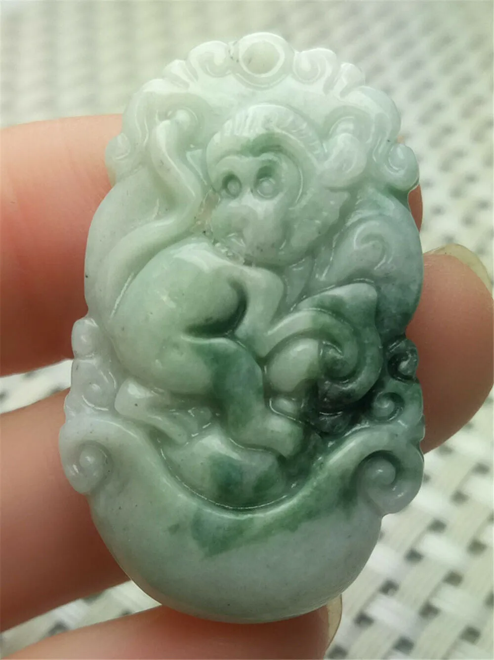 10% OFF- Certified Natural Jadeite Emerald A*Jade HandCarved Lucky Monkey Pendant A9187