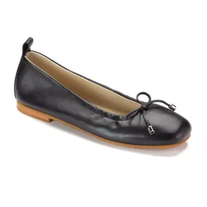 1570 - Black Leather Square Front Ballet Flat