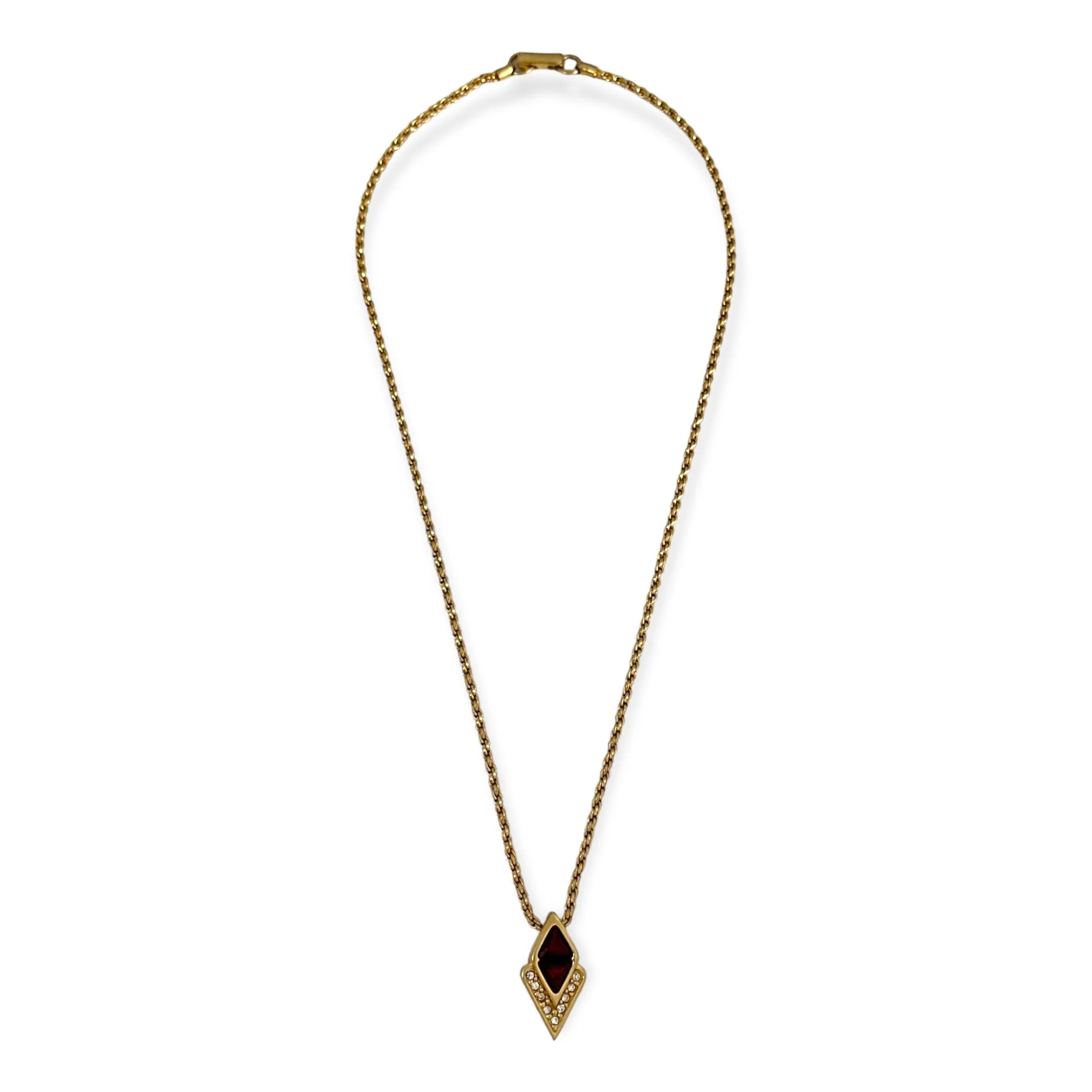 1980’s Vintage SWAROVSKI Red Crystal Trillion in Gold Tone Rope Necklace 18"
