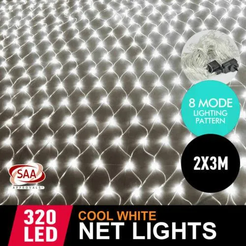 320LED Fairy Lights Net Mesh Curtain Warm White