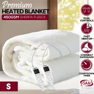 450 GSM Fleecy Electric Blanket Heated Warm Winter Fitted Single Size