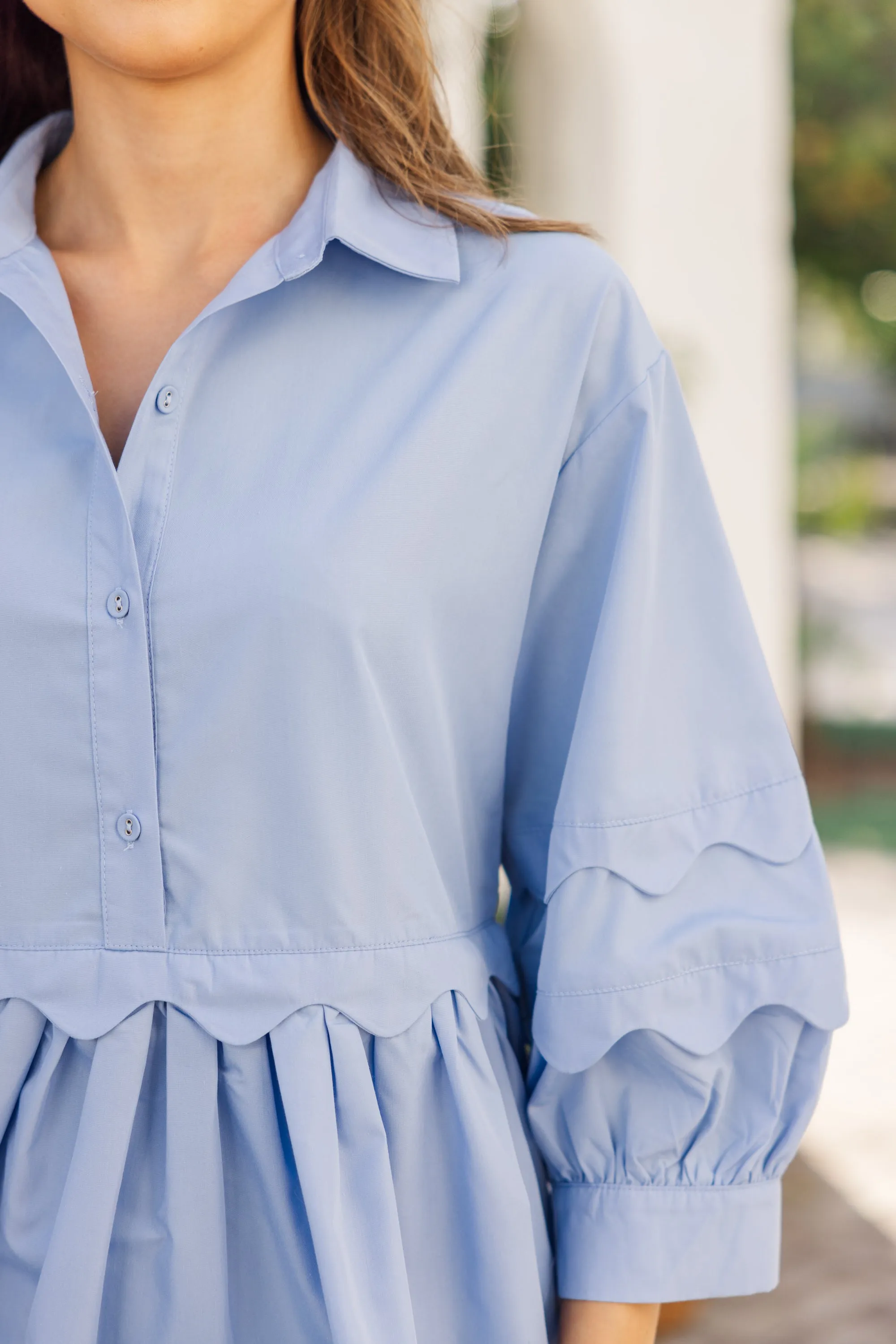 All The Best Light Blue Scalloped Dress
