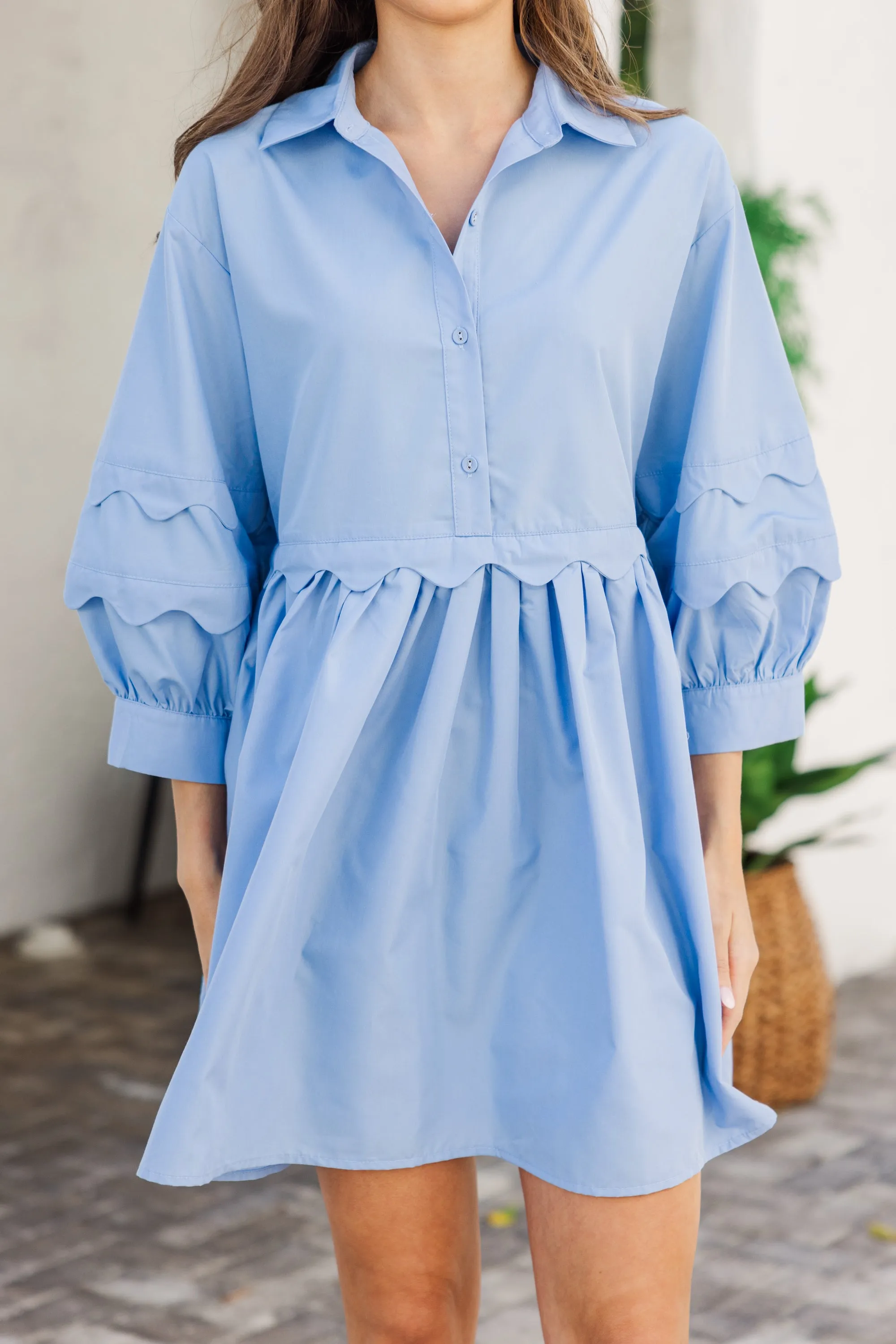 All The Best Light Blue Scalloped Dress