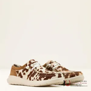 ARIAT WOMENS SLIP ON HILO TAN AND WHITE BUNDLE HAIR ON/DARK TAN SUEDE