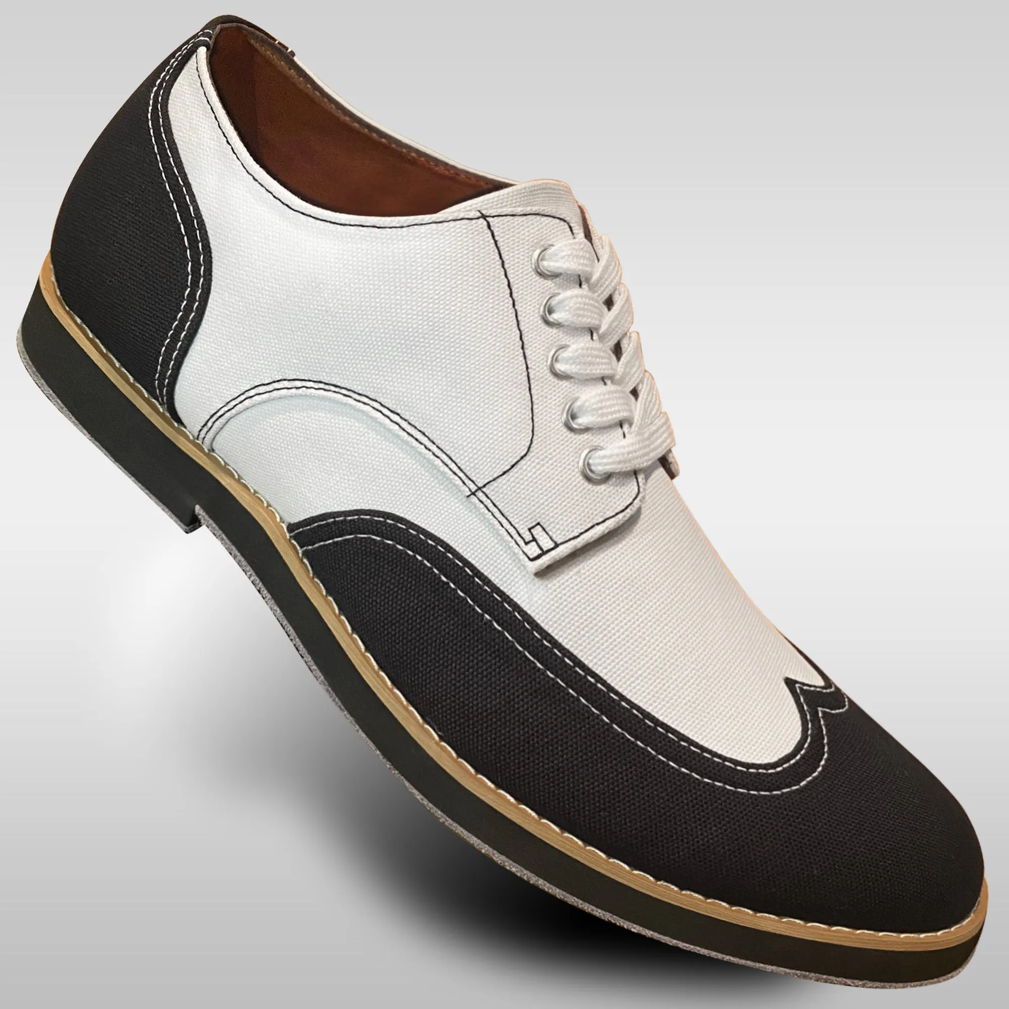 Aris Allen Men's Black and White Canvas Wingtip Feather Light Dance Shoes