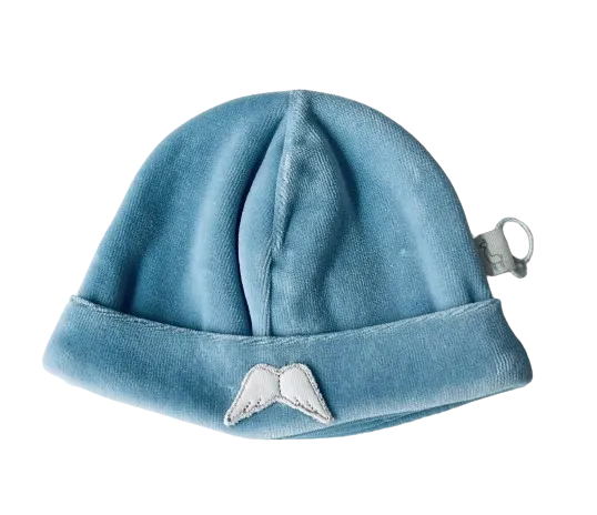 Baby Gi Angel Wings Velour Beanie - Stone Blue
