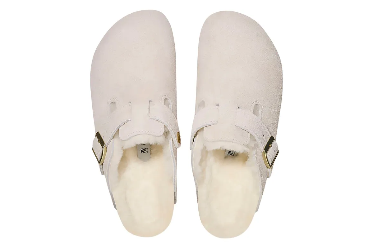 Birkenstock Boston R Antique White Suede Leather/Shearling Womens