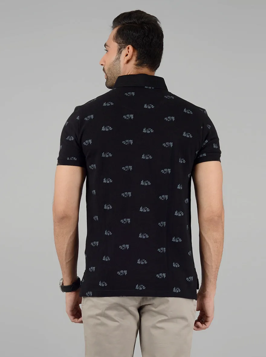 Black Printed Slim Fit Polo T-Shirt | JadeBlue