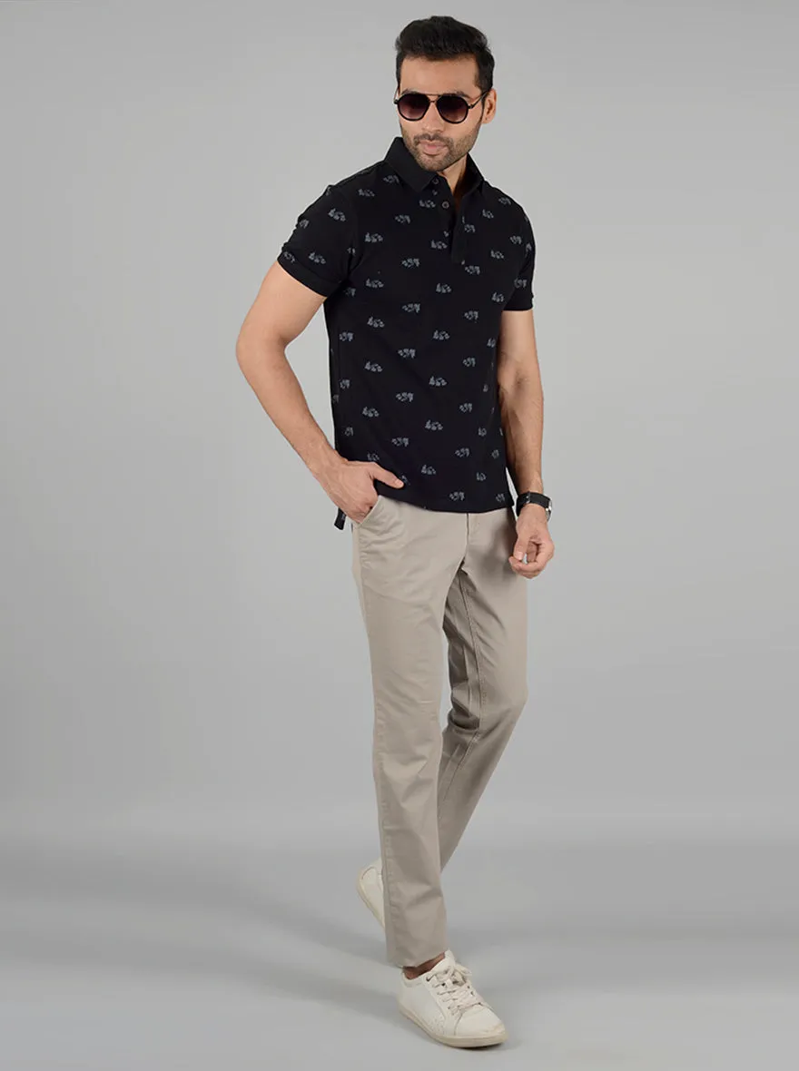 Black Printed Slim Fit Polo T-Shirt | JadeBlue
