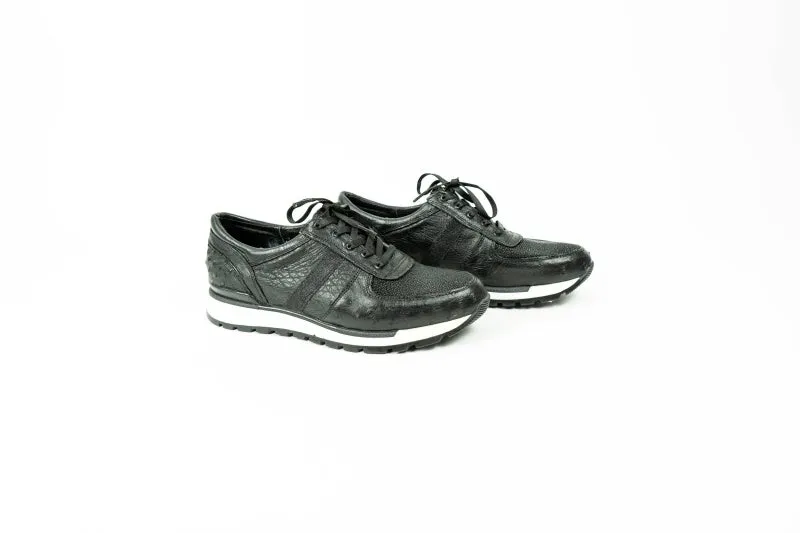 Black Stingray & Ostrich Quill Sneakers