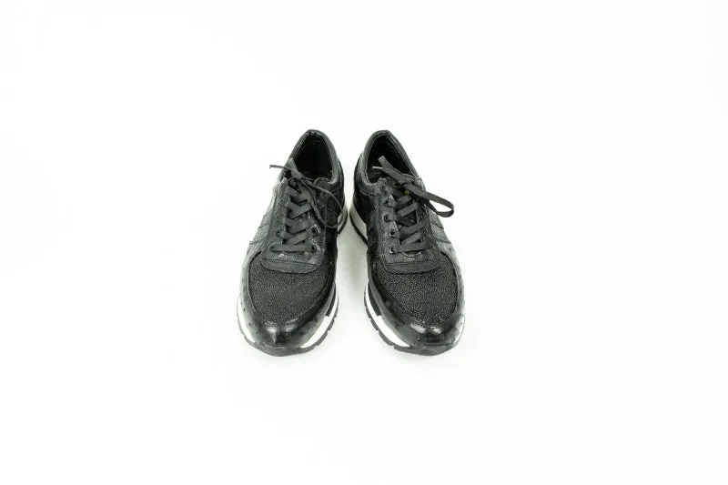 Black Stingray & Ostrich Quill Sneakers