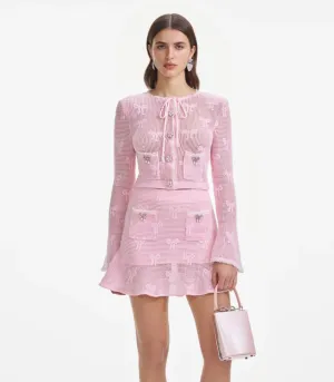 Bow Crochet Cardigan - Pink