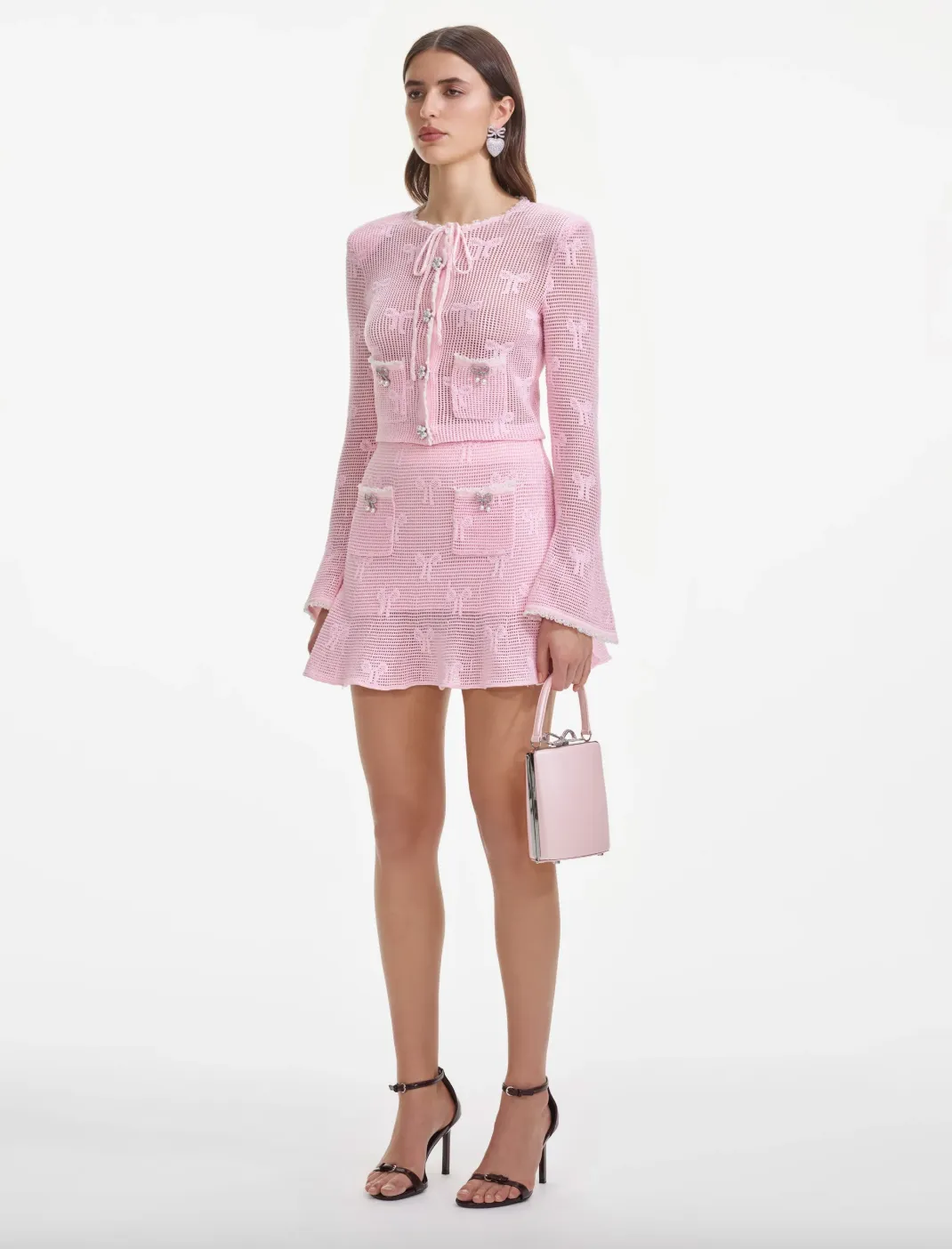 Bow Crochet Cardigan - Pink