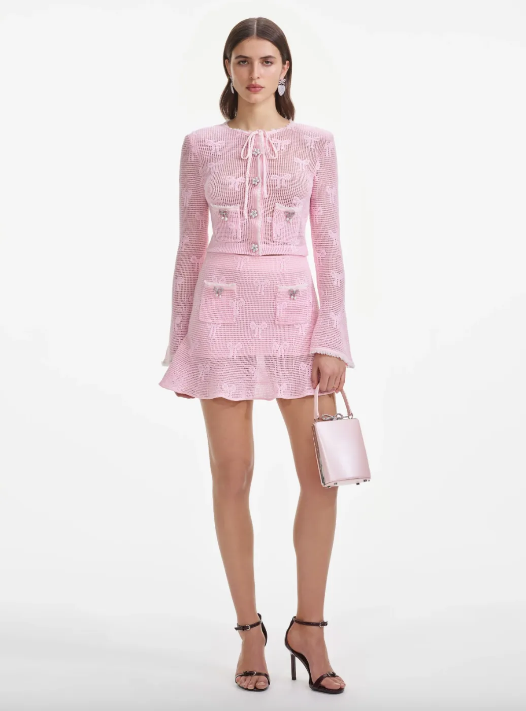 Bow Crochet Cardigan - Pink