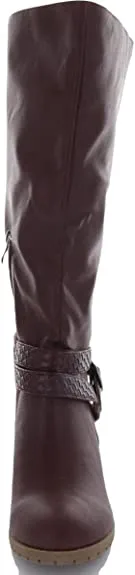 Brinley Co Comfort Womens Braid Strap Wedge Boot Wine, 9 Extra Wide Calf US