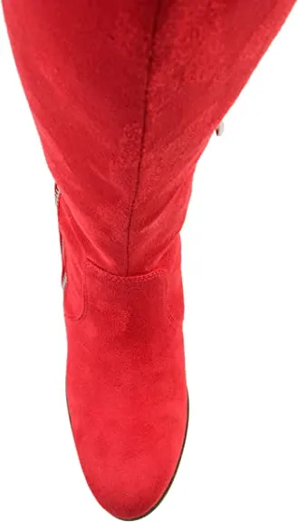 Brinley Co Comfort Womens Faux Suede Riding Boot Red, 9 Regular US