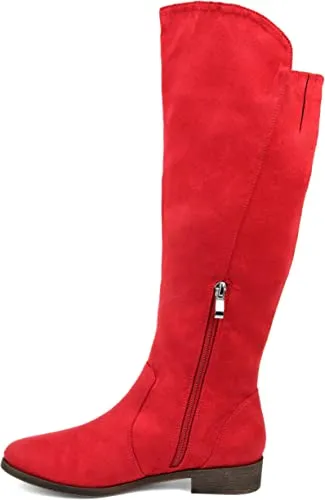Brinley Co Comfort Womens Faux Suede Riding Boot Red, 9 Regular US