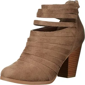 Brinley Co. Womens Chunky Heel Strappy Faux Suede Ankle Booties Taupe, 11 Regular US