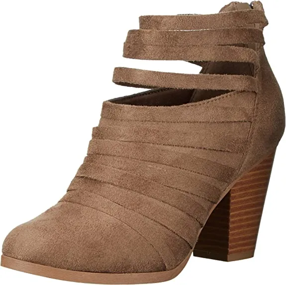 Brinley Co. Womens Chunky Heel Strappy Faux Suede Ankle Booties Taupe, 11 Regular US