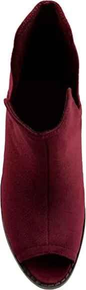 Brinley Co. Womens JENA Faux Suede Side-Slit Peep-Toe Ankle Booties Wine,7.5 Regular US