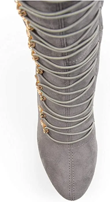 Brinley Co. Womens Regular and Wide Calf Vintage Almond Toe Over-The-Knee Boots Grey, 7 Regular US
