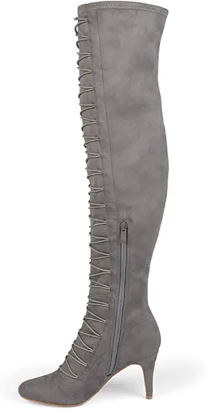 Brinley Co. Womens Regular and Wide Calf Vintage Almond Toe Over-The-Knee Boots Grey, 7 Regular US