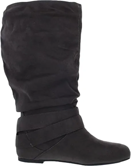 Brinley Co. Womens Regular Size and Wide-Calf Microsuede Slouch Mid-Calf Boot Grey, 7.5 Wide Calf US