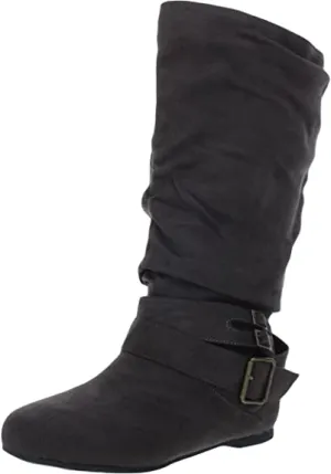 Brinley Co. Womens Regular Size and Wide-Calf Microsuede Slouch Mid-Calf Boot Grey, 7.5 Wide Calf US