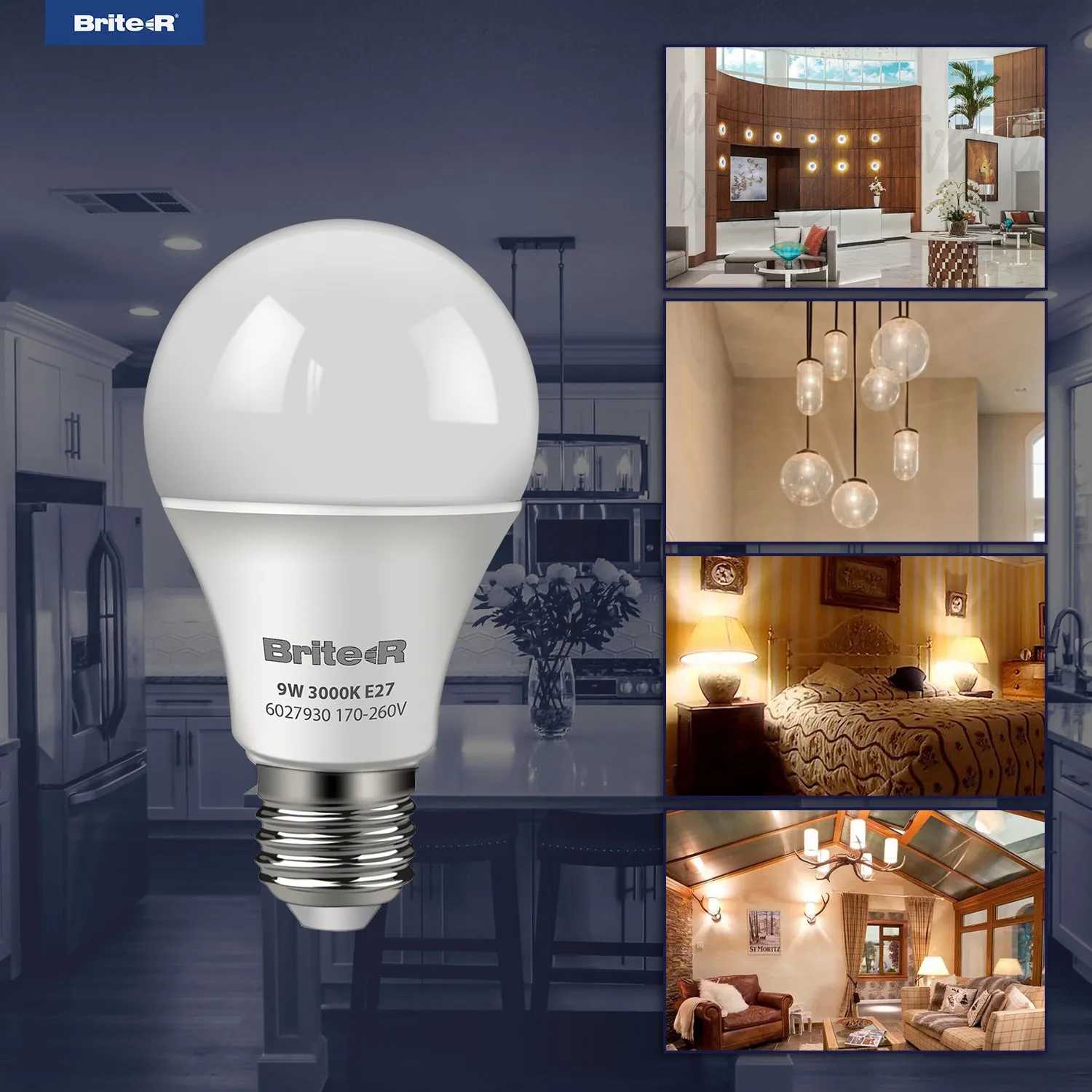 Brite-R 9W E27 ES GLS LED Bulb Warm White 3000K