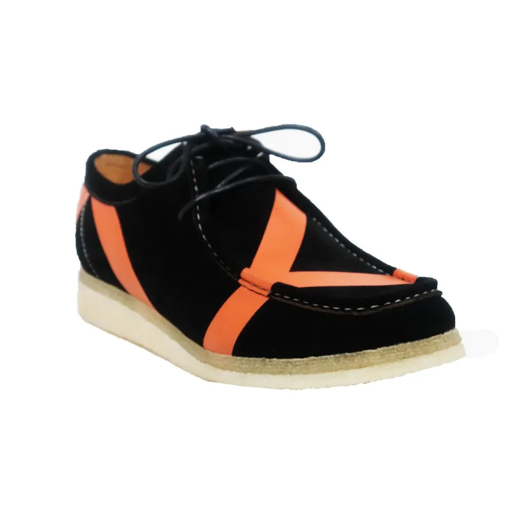 British Walkers Walker Low Stripe Style Men's Black and Orange Striped Suede Crepe Soles