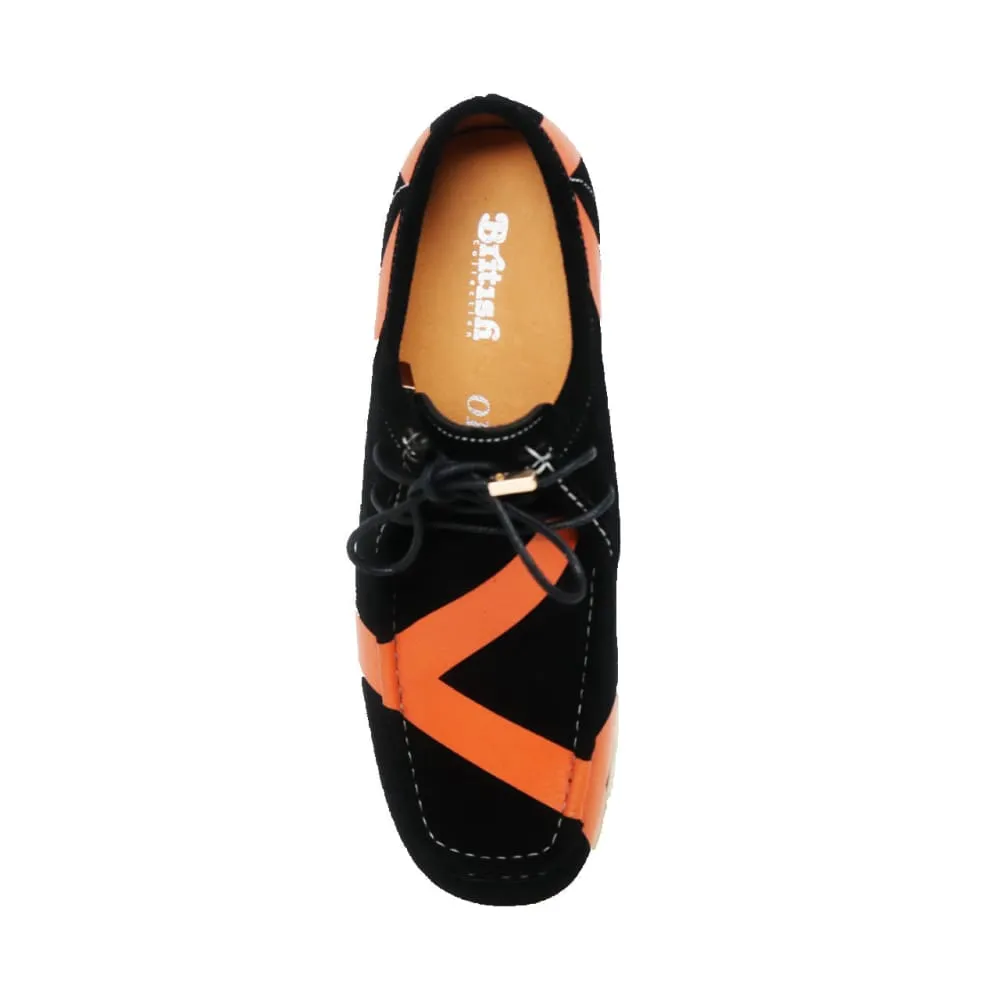 British Walkers Walker Low Stripe Style Men's Black and Orange Striped Suede Crepe Soles