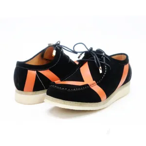 British Walkers Walker Low Stripe Style Men's Black and Orange Striped Suede Crepe Soles