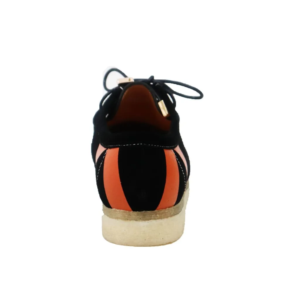 British Walkers Walker Low Stripe Style Men's Black and Orange Striped Suede Crepe Soles