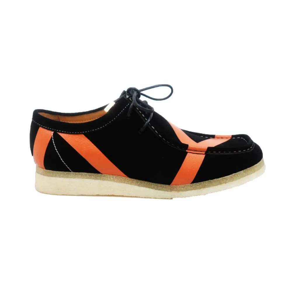 British Walkers Walker Low Stripe Style Men's Black and Orange Striped Suede Crepe Soles
