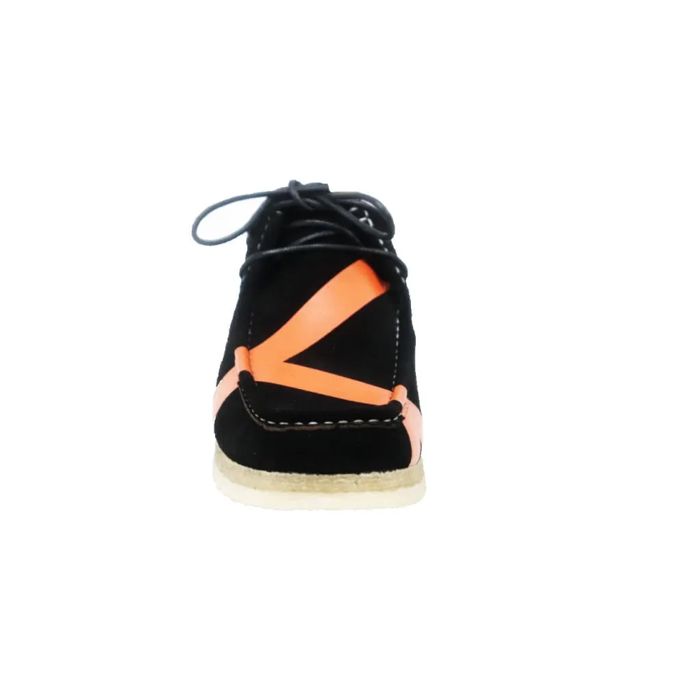 British Walkers Walker Low Stripe Style Men's Black and Orange Striped Suede Crepe Soles