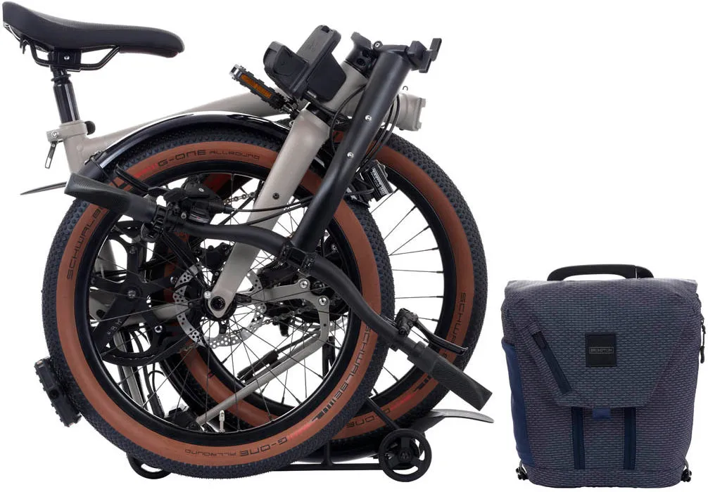 Brompton G Line Electric with Rack Medium Folding Bike - Traildust White