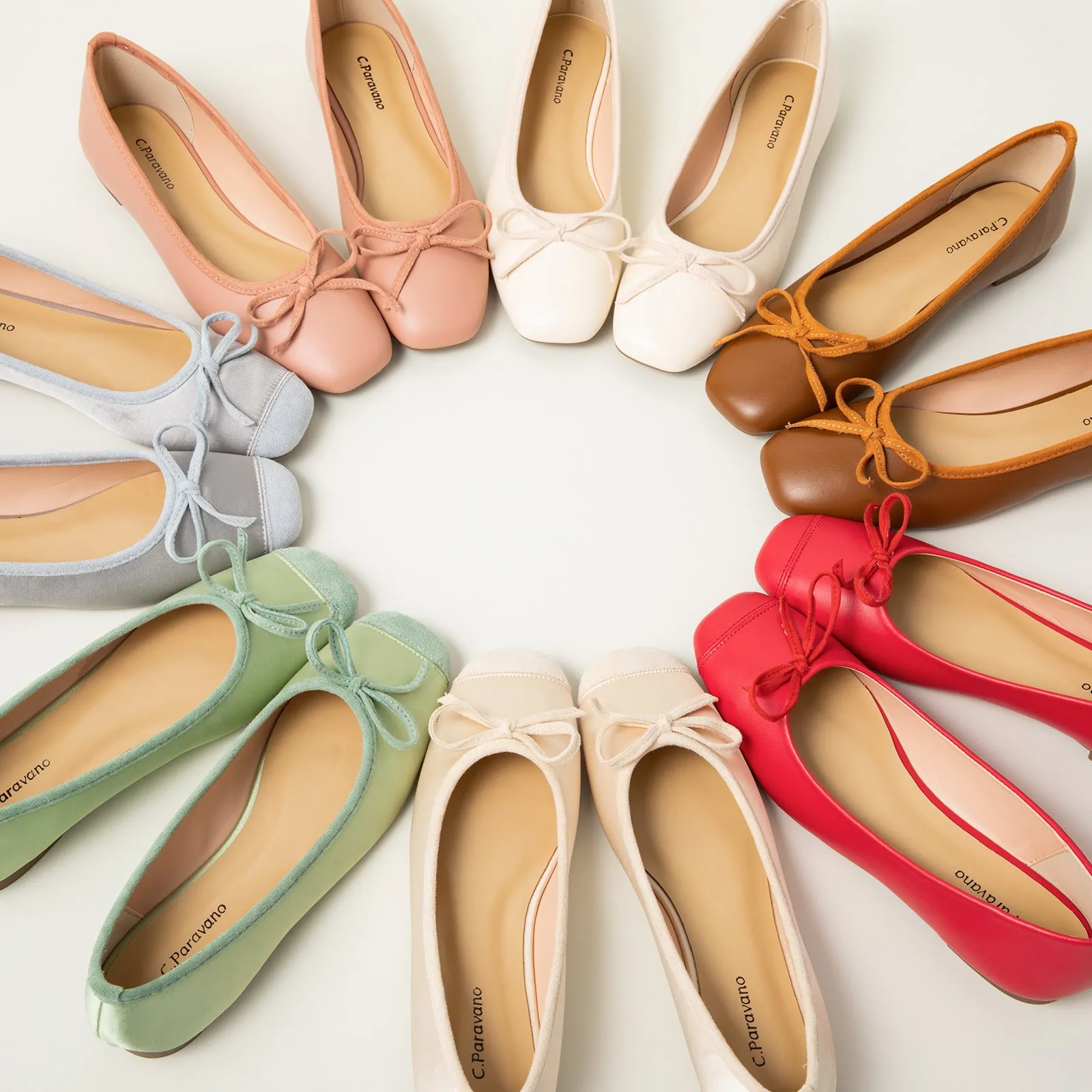 Cap-Toe Silk Ballet Flats (Elena) Light Green