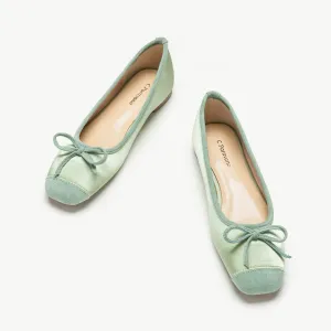 Cap-Toe Silk Ballet Flats (Elena) Light Green