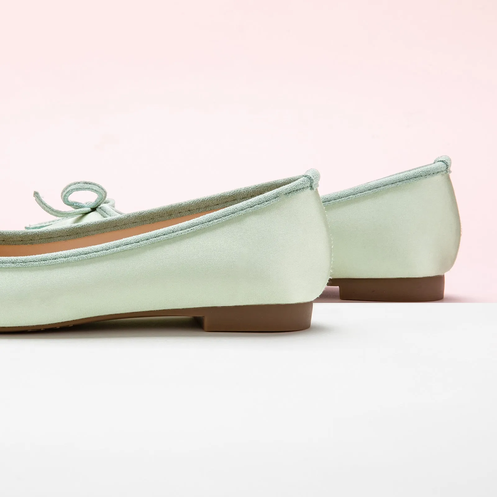 Cap-Toe Silk Ballet Flats (Elena) Light Green