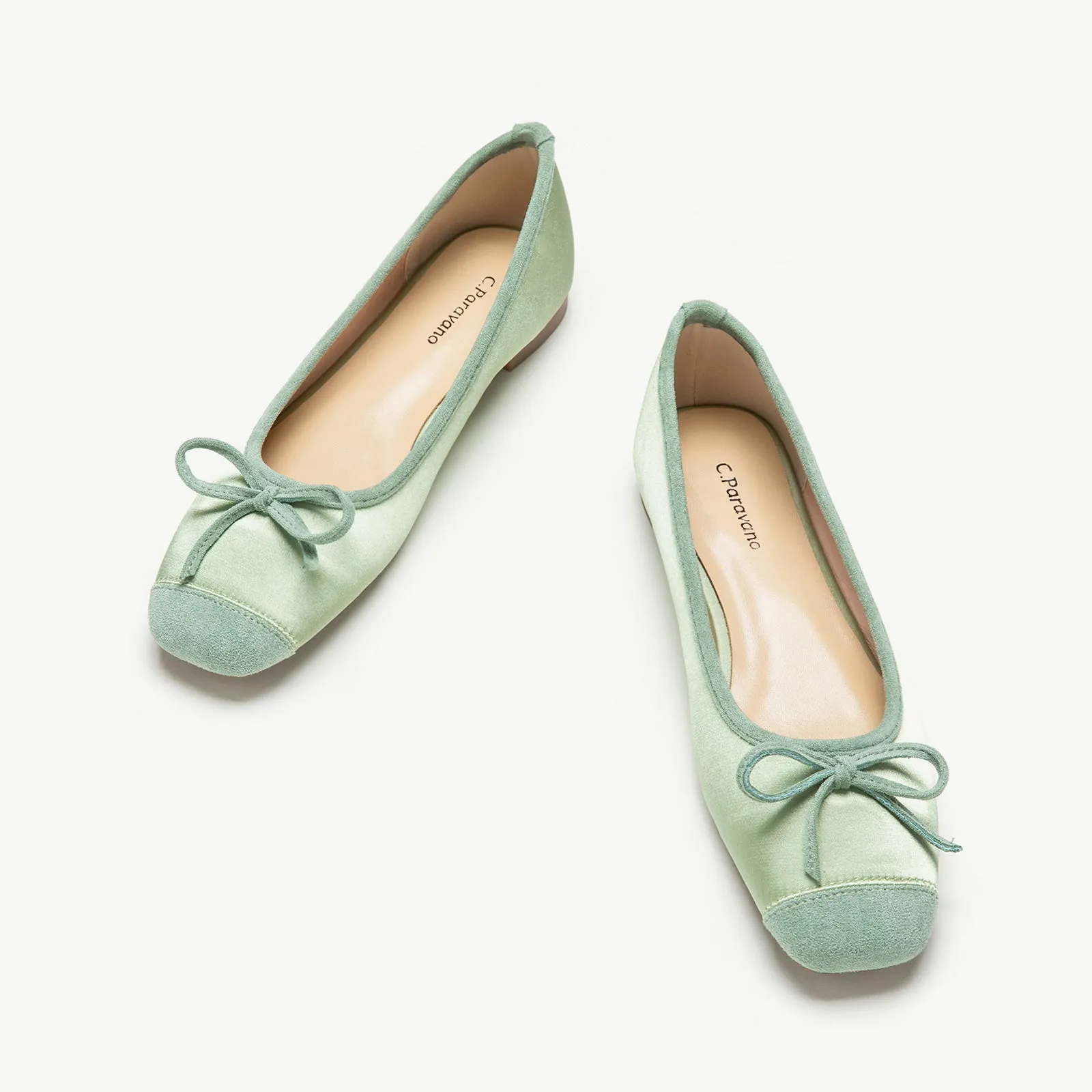 Cap-Toe Silk Ballet Flats (Elena) Light Green